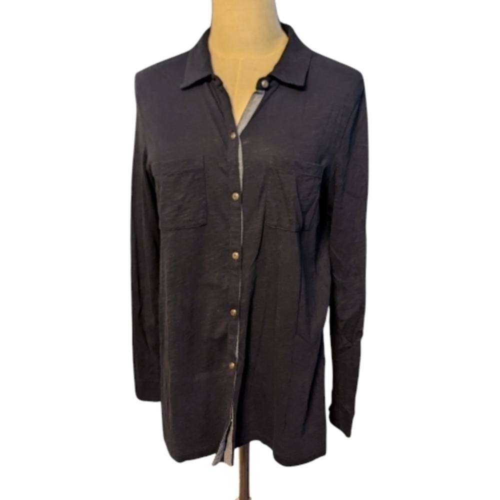 J. Jill Dark Navy Button-Up 100% Cotton Blouse Small